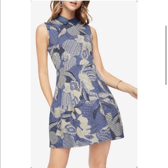Collared Blue Patterned Dress | BCBG MAXAZRIA - Picture 3 of 5